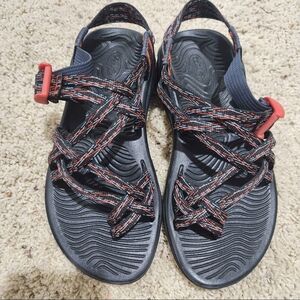 Chaco Black Sandals with Red-Orange Webbing
